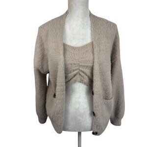 Hazel Moon Women's S Cozy Fuzzy Bralette & Sweater‎ Set Beige